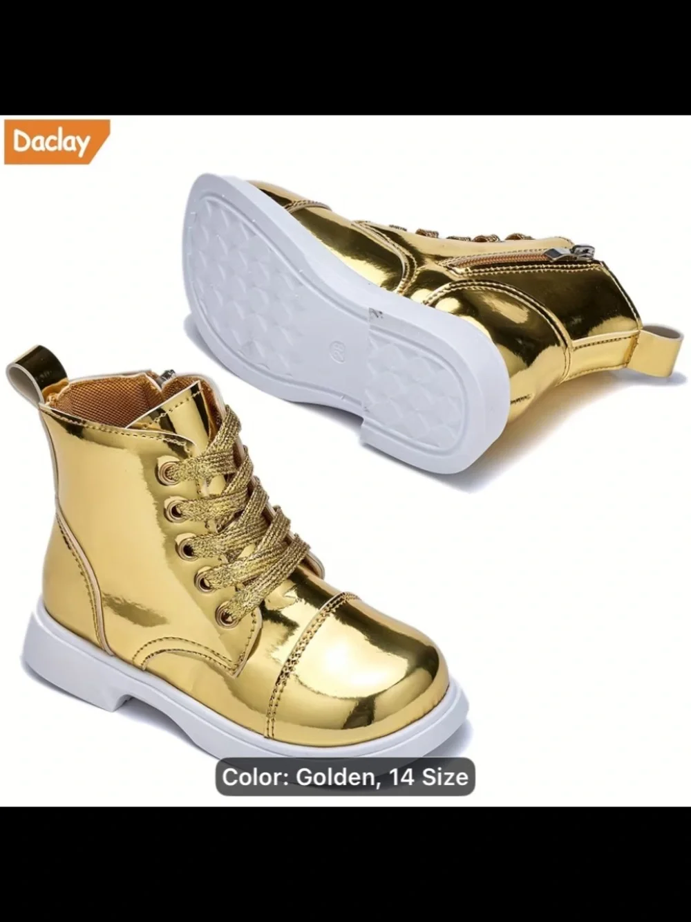NWOT, Kids' Metallic Gold Zip Lace Boots